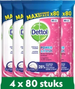 Dettol - Schoonmaakdoekjes - Power & Fresh - Kersenbloesem - 4 X 80 Stuks - Voordeelverpakking -Dagelijkse Benodigdheden Verkoop 1016x1200