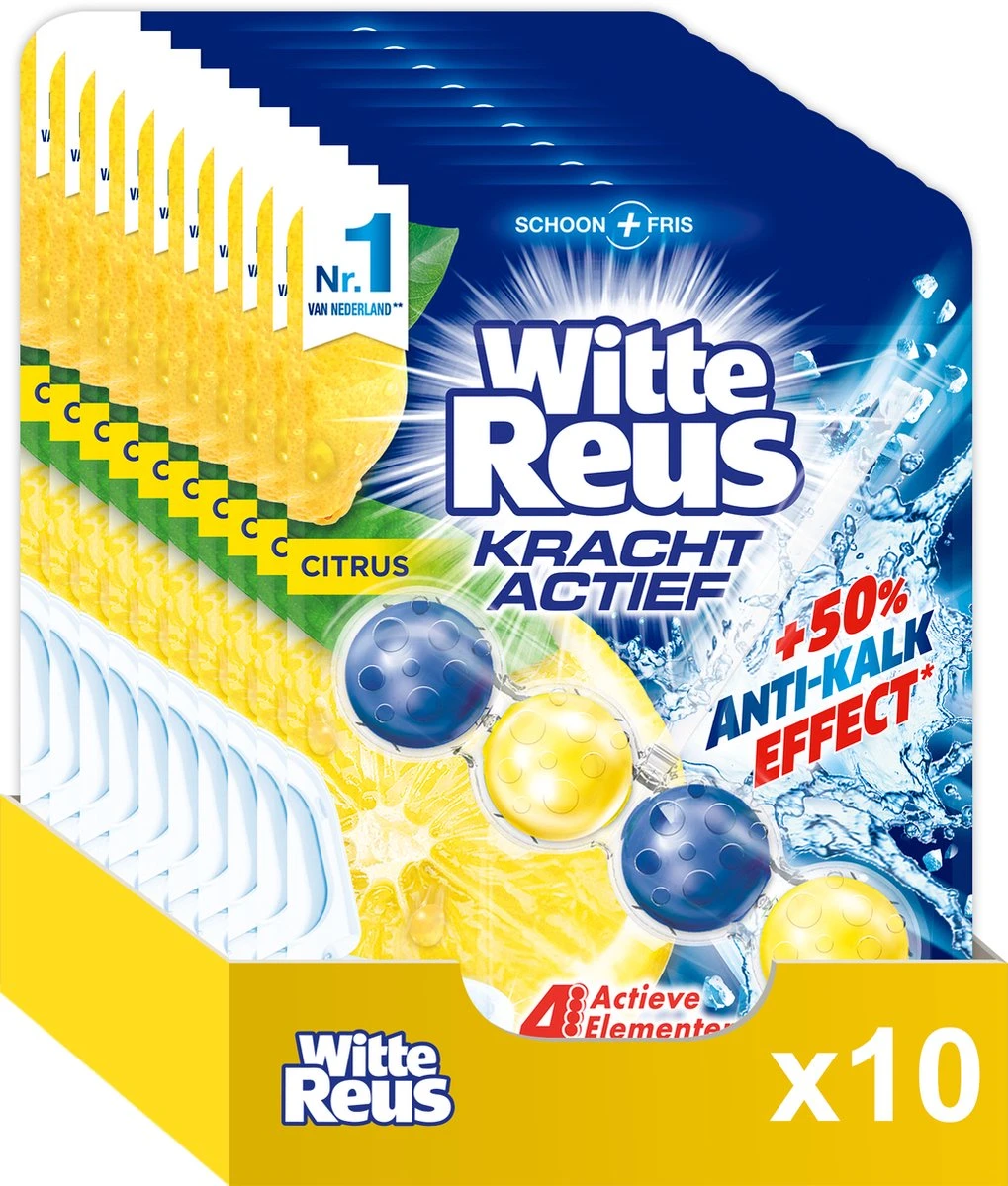 Witte Reus Kracht Actief Toiletblok - Citrus - WC Blokjes Voordeelverpakking - 10 Stuks 1 Witte Reus Kracht Actief Toiletblok - Citrus - WC Blokjes Voordeelverpakking - 10 Stuks
