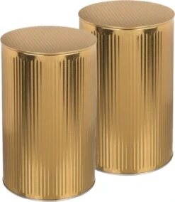 Out Of The Blue Set Van 2x Stuks Opslagboxen/voorraadblikken Met Klik-deksel Geel/goud Kleurig Van Tin-metaal Met Formaat 11 X 17,6 Cm