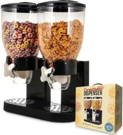 MikaMax Cornflakes Dispenser - Voorraadbus - Cornflakes Voorraadpot - Ontbijt Granendispenser - Zwart - 2 X 500 Gram