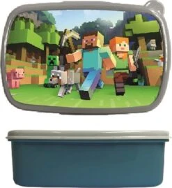 Broodtrommel - Lunchbox - Minecraft - Blauw - Schoolspullen