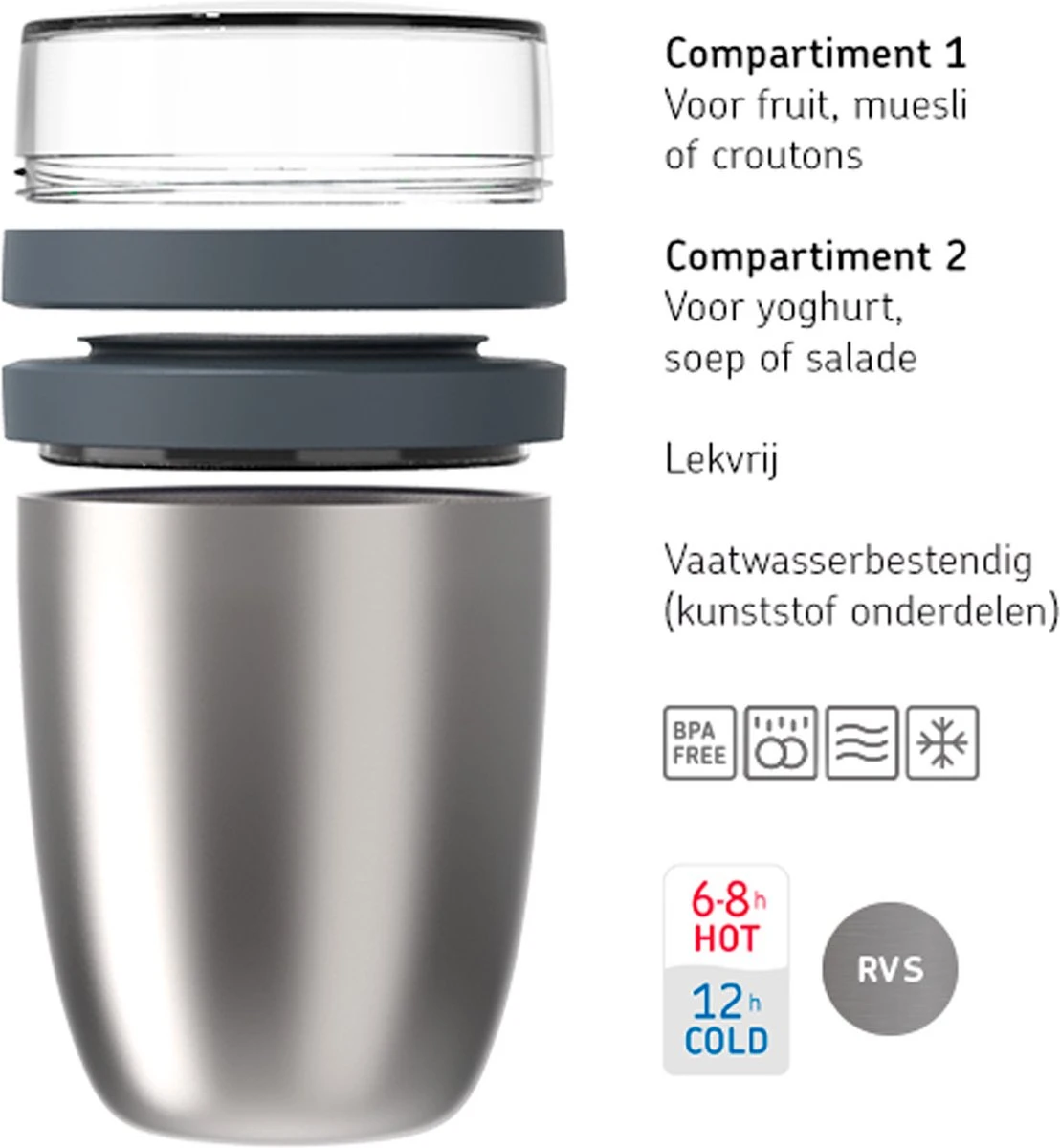 Mepal – Isoleer Lunchpot Ellipse – Houdt Je Eten 6-8 Uur Warm En 12 Uur Koud – Natural Brushed – 2 Compartimenten – Soep Beker To Go – Yoghurt Beker Muesli - Thermos Lunchbox 2 Mepal – Isoleer Lunchpot Ellipse – Houdt Je Eten 6-8 Uur Warm En 12 Uur Koud – Natural Brushed – 2 Compartimenten – Soep Beker To Go – Yoghurt Beker Muesli - Thermos Lunchbox - Afbeelding 2