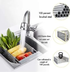 IBright Verstelbare Keukenrek - Gootsteen Mand - Afdruiprek – Vergiet – Verstelbaar In Lengte - Uitschuifbaar - RVS Grijs -Dagelijkse Benodigdheden Verkoop 1174x1200 1