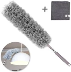 JUST23 Plumeau Uitschuifbaar Met Telescoopsteel – 60 Tot 140 Cm – Ragebol – Stoffer – Duster – Grijs – Incl. Microfiber Doek