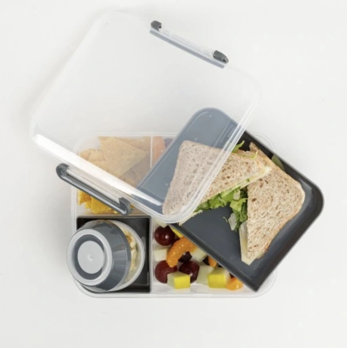 Lunchbox - Broodtrommel Inclusief Sausbeker - 3 Compartimenten - Saladebox - Brooddoos Met Yoghurtpotje 4 Lunchbox - Broodtrommel Inclusief Sausbeker - 3 Compartimenten - Saladebox - Brooddoos Met Yoghurtpotje - Afbeelding 4