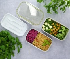Homra Lunchbox STAQS Grey - Bento Box - 2 Laags Broodtrommel - 3 Compartimenten - Grijs - Lunch To Go - Duurzaam Kunststof - BPA Vrij - 3 Vaks Lunchtrommel Voor Volwassenen - Inclusief Bestek - Magnetron, Diepvries, Vaatwasser Bestendig - Vers Houden -Dagelijkse Benodigdheden Verkoop 1200x1008 5