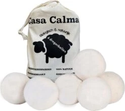 Casa Calma Drogerballen (6 Stuks) - Inclusief Opbergzakje - 100% Natuurlijk Schapenwol - Droger Ballen - Zero Waste Wasverzachter Bollen - Energiebesparend Drogen Met Droogbollen - Dryer Balls - Diervriendelijk & Milieuvriendelijk - Energie Besparen