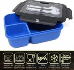 IFancy LUNCHBOX YUMMY - Bento Box 1500ml + Bestek - 3 Compartimenten - BPA Vrij & Lekvrij - Vaatwasser Magnetron & Vriezer - Lunch Box Voor Kinderen & Volwassenen (Blauw) -Dagelijkse Benodigdheden Verkoop 1200x1125 2