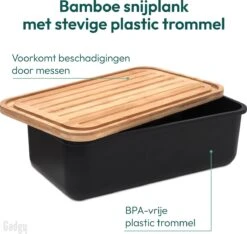 Gadgy Broodtrommel Met Bamboe Deksel – Brooddoos Met Snijplank - 36x19.5x11.5 Cm- Zwart -Dagelijkse Benodigdheden Verkoop 1200x1139 9