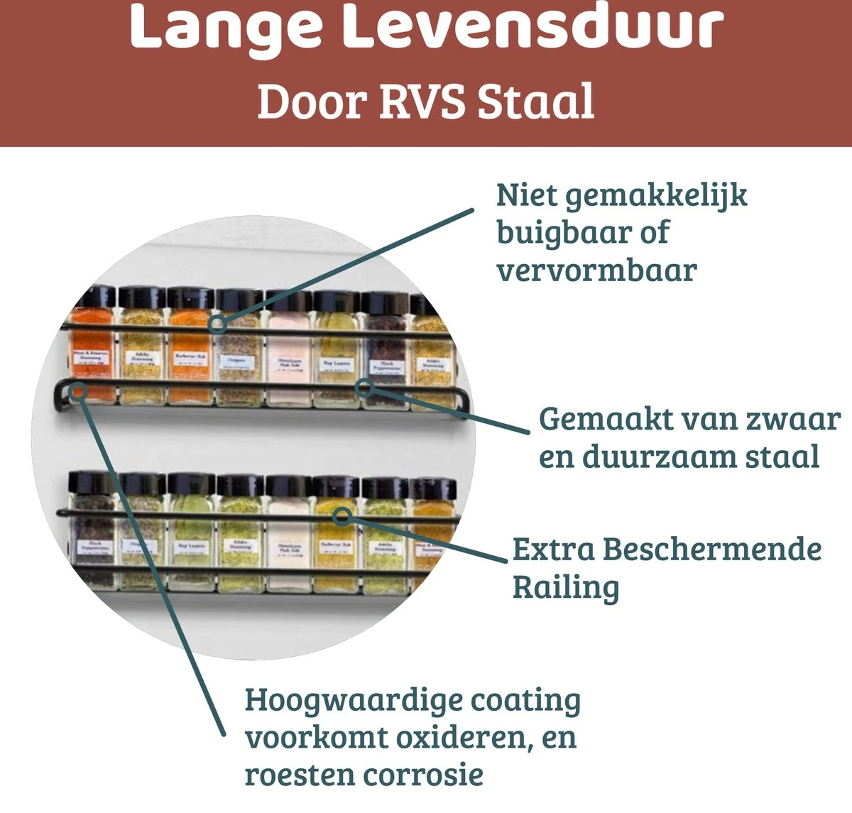 Mmoods Kruidenrek Ophangbaar Zonder Boren - 4 Laags Voor 24 Kruidenpotjes - Speciaal Voor Muur, Wandkast, Kastdeur - Hangende Kruidenorganizer Keuken - Keukenaccessoires 5 Mmoods Kruidenrek Ophangbaar Zonder Boren - 4 Laags Voor 24 Kruidenpotjes - Speciaal Voor Muur, Wandkast, Kastdeur - Hangende Kruidenorganizer Keuken - Keukenaccessoires - Afbeelding 5