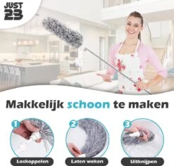 JUST23 Plumeau Uitschuifbaar Met Telescoopsteel – 60 Tot 140 Cm – Ragebol – Stoffer – Duster – Grijs – Incl. Microfiber Doek -Dagelijkse Benodigdheden Verkoop 1200x1147 5
