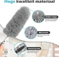 JUST23 Plumeau Uitschuifbaar Met Telescoopsteel – 60 Tot 140 Cm – Ragebol – Stoffer – Duster – Grijs – Incl. Microfiber Doek -Dagelijkse Benodigdheden Verkoop 1200x1156 8