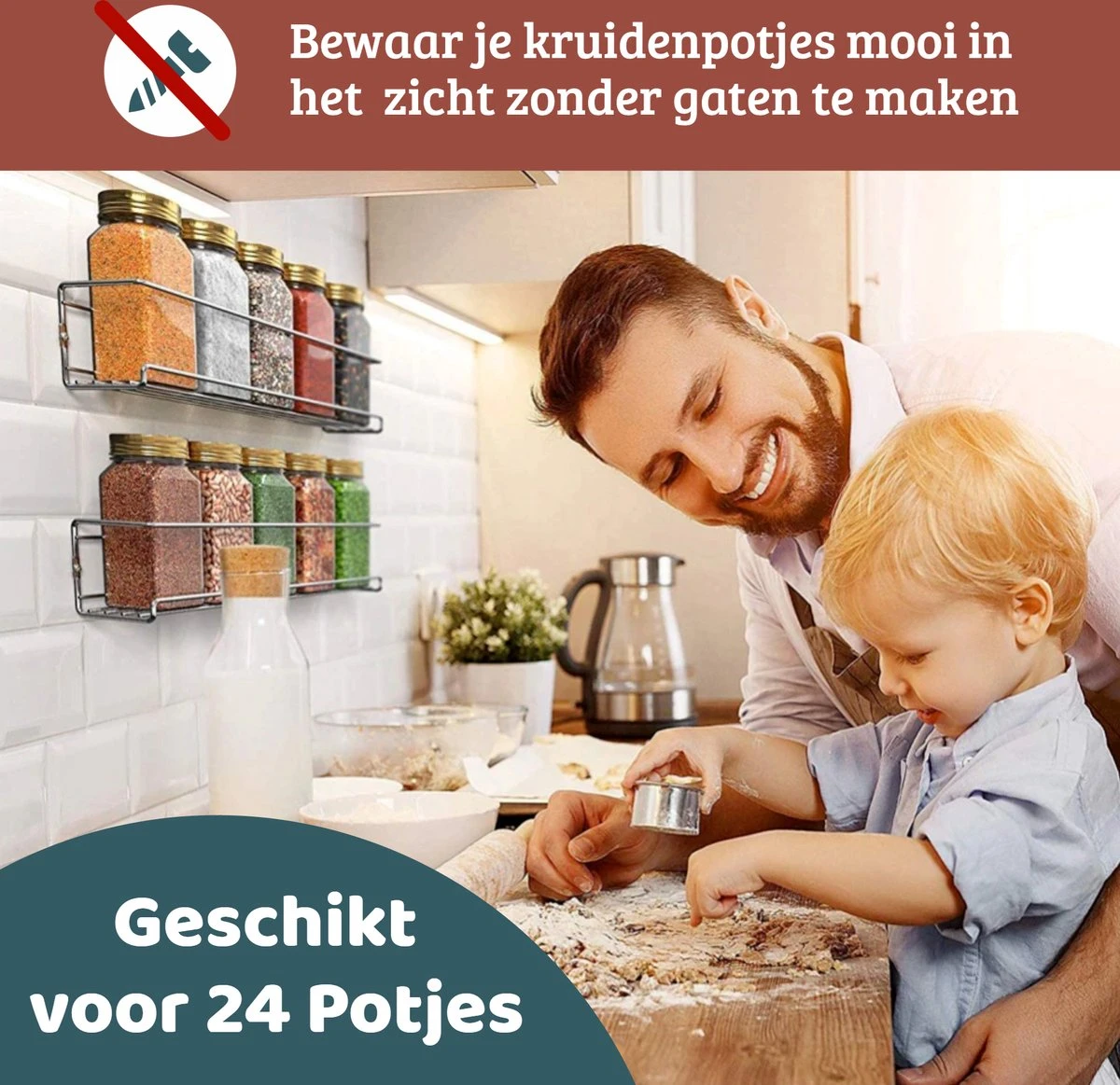 Mmoods Kruidenrek Ophangbaar Zonder Boren - 4 Laags Voor 24 Kruidenpotjes - Speciaal Voor Muur, Wandkast, Kastdeur - Hangende Kruidenorganizer Keuken - Keukenaccessoires 2 Mmoods Kruidenrek Ophangbaar Zonder Boren - 4 Laags Voor 24 Kruidenpotjes - Speciaal Voor Muur, Wandkast, Kastdeur - Hangende Kruidenorganizer Keuken - Keukenaccessoires - Afbeelding 2