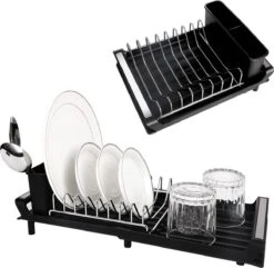 MIRI Afdruiprek – Afwasrek – Uitschuifbaar – Met Lekbak In Gootsteen – Afwas – Roestvrij Staal – Zwart -Dagelijkse Benodigdheden Verkoop 1200x1173 2