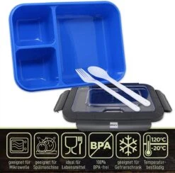 IFancy LUNCHBOX YUMMY - Bento Box 1500ml + Bestek - 3 Compartimenten - BPA Vrij & Lekvrij - Vaatwasser Magnetron & Vriezer - Lunch Box Voor Kinderen & Volwassenen (Blauw) -Dagelijkse Benodigdheden Verkoop 1200x1187 4