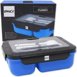 IFancy LUNCHBOX YUMMY - Bento Box 1500ml + Bestek - 3 Compartimenten - BPA Vrij & Lekvrij - Vaatwasser Magnetron & Vriezer - Lunch Box Voor Kinderen & Volwassenen (Blauw) -Dagelijkse Benodigdheden Verkoop 1200x1189 5