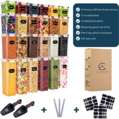 Empyrea Set Van 24 Luchtdichte Vershouddozen, Voorraad Bussen Opslag En Organisatie, Keuken En Voedselcontainer, Voorraadpotten Van Kunststof, BPA-vrij, 72 Etiketten, 3 Markers En 8 Lepels Meegeleverd | Keuken Organizer Voorraadcontainers -Dagelijkse Benodigdheden Verkoop 1200x1198 53