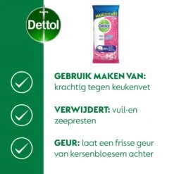 Dettol - Schoonmaakdoekjes - Power & Fresh - Kersenbloesem - 4 X 80 Stuks - Voordeelverpakking -Dagelijkse Benodigdheden Verkoop 1200x1200 1003