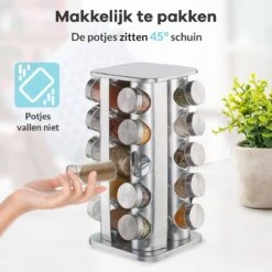 LuZana® Draaibaar Kruidenrek -RVS- Staand Met Potjes - 20 Kruidenpotjes Met Strooideksel – Incl. Labels, Krijtstift En Trechter -Dagelijkse Benodigdheden Verkoop 1200x1200 1380