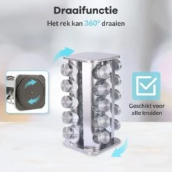LuZana® Draaibaar Kruidenrek -RVS- Staand Met Potjes - 20 Kruidenpotjes Met Strooideksel – Incl. Labels, Krijtstift En Trechter -Dagelijkse Benodigdheden Verkoop 1200x1200 1383