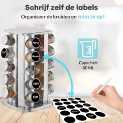 LuZana® Draaibaar Kruidenrek -RVS- Staand Met Potjes - 20 Kruidenpotjes Met Strooideksel – Incl. Labels, Krijtstift En Trechter -Dagelijkse Benodigdheden Verkoop 1200x1200 1384