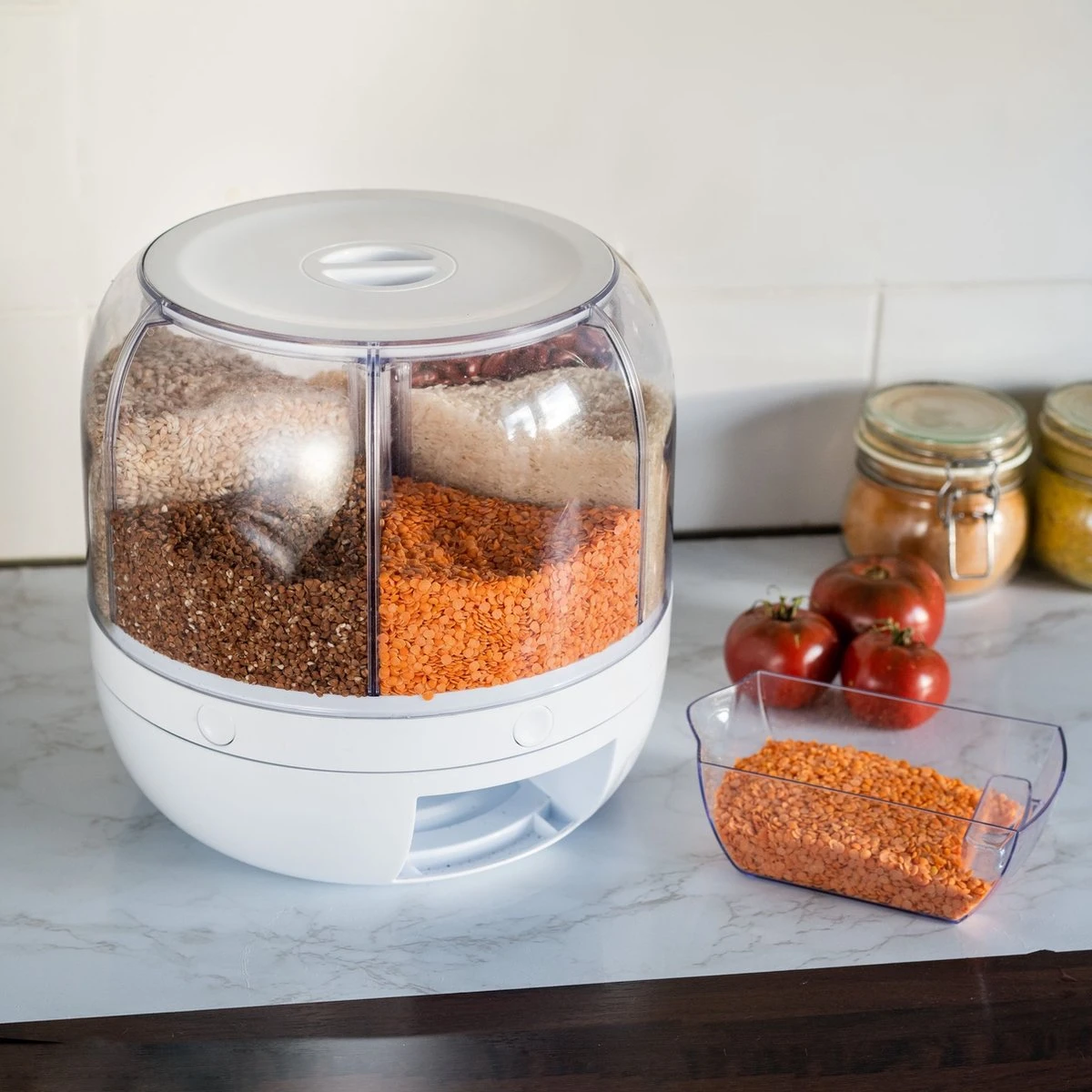 Roterende Voedsel Dispenser - 6 Vakken - Met Doseerschep - BPA Vrij - Handig 4 Roterende Voedsel Dispenser - 6 Vakken - Met Doseerschep - BPA Vrij - Handig - Afbeelding 4