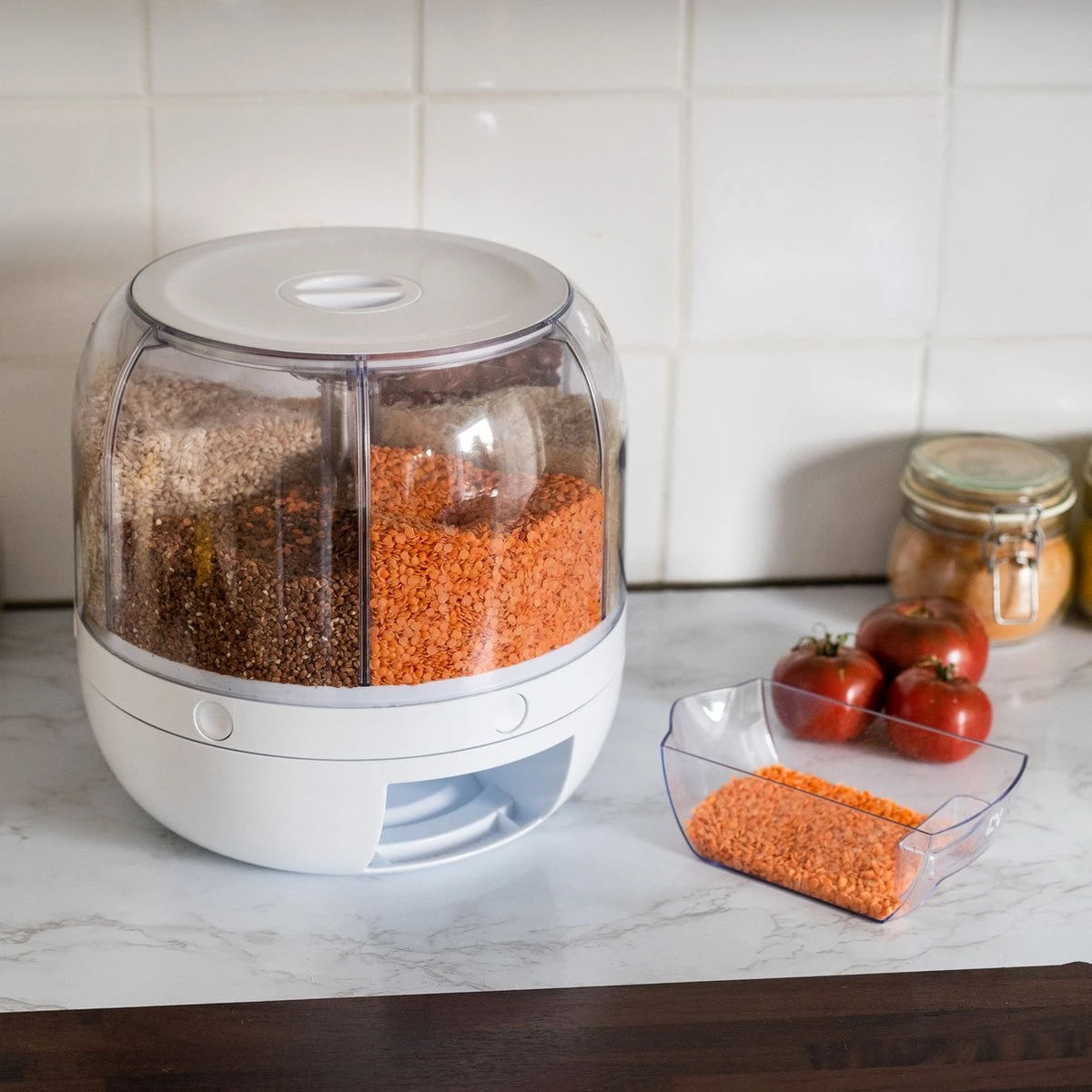 Roterende Voedsel Dispenser - 6 Vakken - Met Doseerschep - BPA Vrij - Handig 6 Roterende Voedsel Dispenser - 6 Vakken - Met Doseerschep - BPA Vrij - Handig - Afbeelding 6