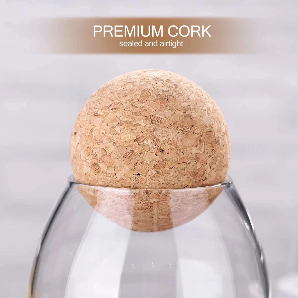 Igoods Helderglazen - Voorraadpot Met Kurkbal - Thee- En Koffiebus Met Bolvormig Houten Deksel - Voedselblikken - Keukenopslag - Opslagpotten 4 Igoods Helderglazen - Voorraadpot Met Kurkbal - Thee- En Koffiebus Met Bolvormig Houten Deksel - Voedselblikken - Keukenopslag - Opslagpotten - Afbeelding 4