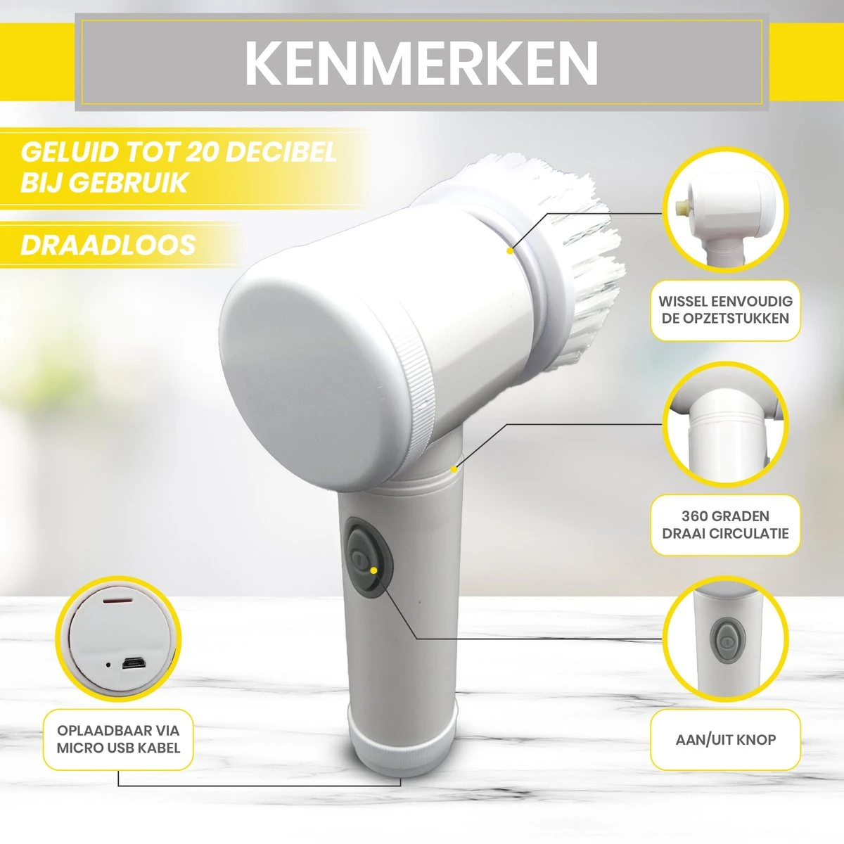 Lenga Elektrische Schoonmaakborstel - 5 In 1 Borstel - Oplaadbaar - Wasborstel - Schoonmaakmiddelen - Schrobborstels 3 Lenga Elektrische Schoonmaakborstel - 5 In 1 Borstel - Oplaadbaar - Wasborstel - Schoonmaakmiddelen - Schrobborstels - Afbeelding 3