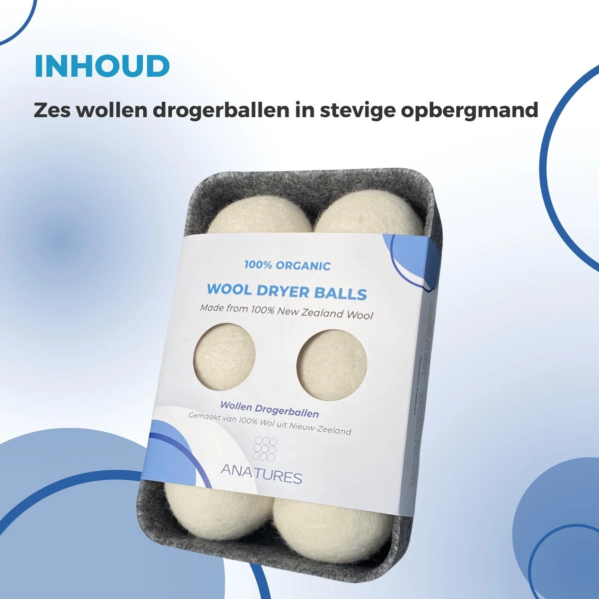 ANATURES Wollen XL Drogerballen 6 Stuks In Opbergmand – Herbruikbare Droogballen Wasdroger – Nieuw Zeelands RWS Schaapswol - Wasdrogerballen Duurzaam – Natuurlijke Wasverzachter 2 ANATURES Wollen XL Drogerballen 6 Stuks In Opbergmand – Herbruikbare Droogballen Wasdroger – Nieuw Zeelands RWS Schaapswol - Wasdrogerballen Duurzaam – Natuurlijke Wasverzachter - Afbeelding 2