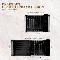 MIRI Afdruiprek – Afwasrek – Uitschuifbaar – Met Lekbak In Gootsteen – Afwas – Roestvrij Staal – Zwart -Dagelijkse Benodigdheden Verkoop 1200x1200 814