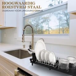 MIRI Afdruiprek – Afwasrek – Uitschuifbaar – Met Lekbak In Gootsteen – Afwas – Roestvrij Staal – Zwart -Dagelijkse Benodigdheden Verkoop 1200x1200 815
