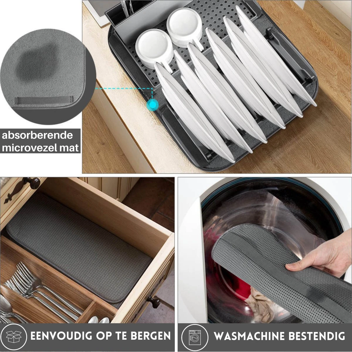 Afdruiprek Met Lekbak - Inclusief Afdruipmat - Opvouwbaar - Afwasrek Met Uitneembare Bestekhouder - Voor Bestek, Borden, Pannen En Schalen 5 Afdruiprek Met Lekbak - Inclusief Afdruipmat - Opvouwbaar - Afwasrek Met Uitneembare Bestekhouder - Voor Bestek, Borden, Pannen En Schalen - Afbeelding 5