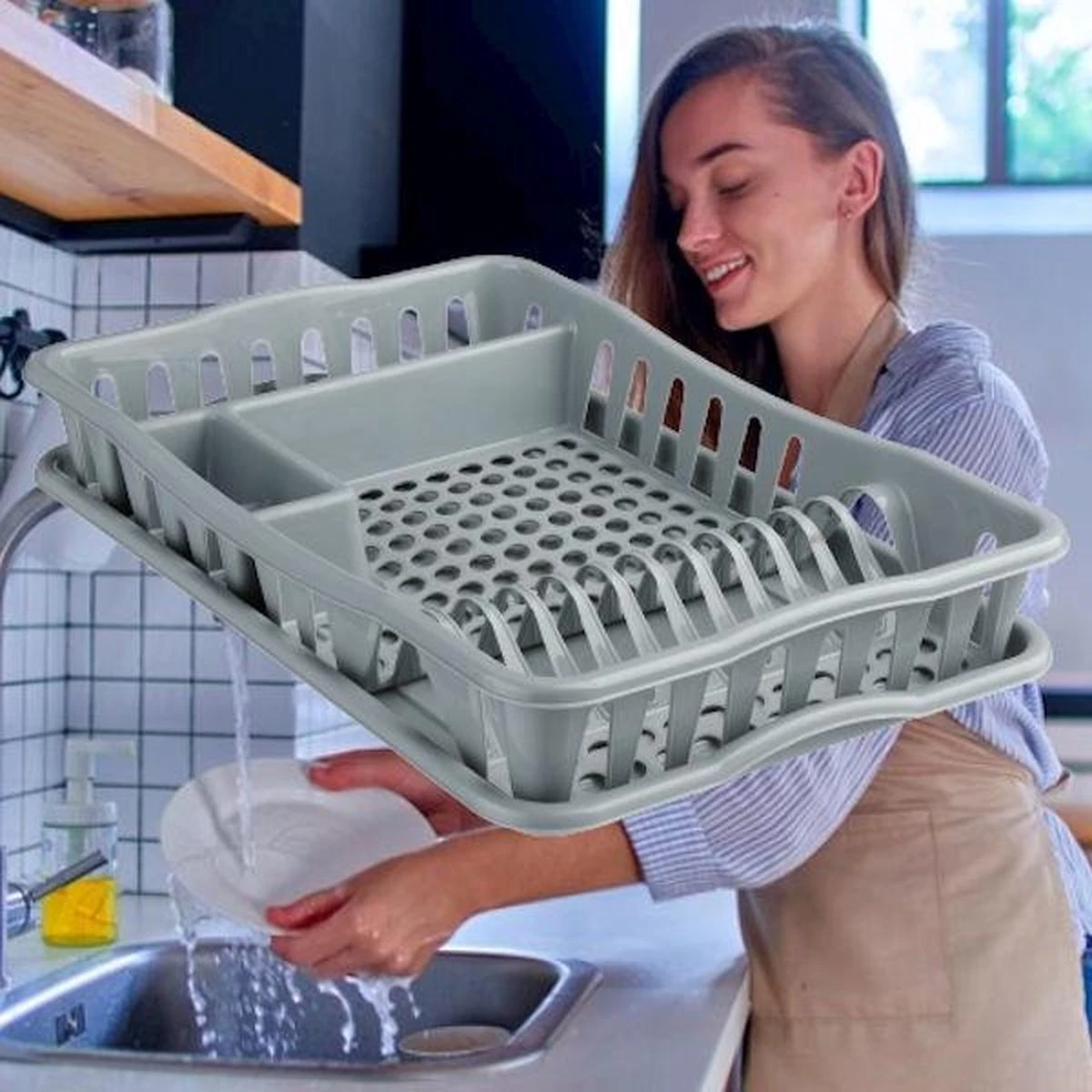 Merkloos Decopatent® Afdruiprek Voor Afwas - Afdruiprekje Met Lekbak - Kunststof Afdruipmat - Afwassen Borden & Bestek - 32.5x49x9 - Grijs 3 Merkloos Decopatent® Afdruiprek Voor Afwas - Afdruiprekje Met Lekbak - Kunststof Afdruipmat - Afwassen Borden & Bestek - 32.5x49x9 - Grijs - Afbeelding 3