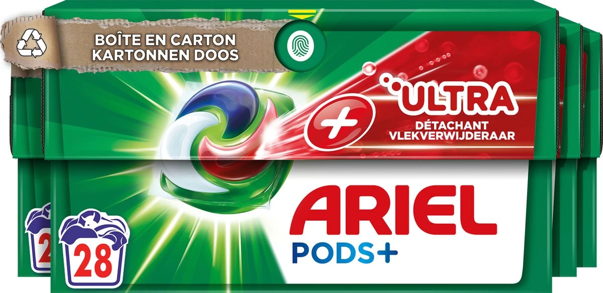 Ariel Wasmiddel Pods + Ultra Vlekverwijderaar - 4 X 28 Wasbeurten - Voordeelverpakking 1 Ariel Wasmiddel Pods + Ultra Vlekverwijderaar - 4 X 28 Wasbeurten - Voordeelverpakking