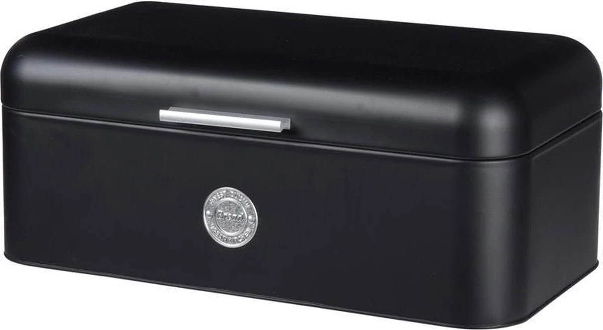 Excellent Houseware - Broodtrommel - Met Klepdeksel - Zwart - Metaal - Glans - Luchtgaten - Chique - Modern 1 Excellent Houseware - Broodtrommel - Met Klepdeksel - Zwart - Metaal - Glans - Luchtgaten - Chique - Modern