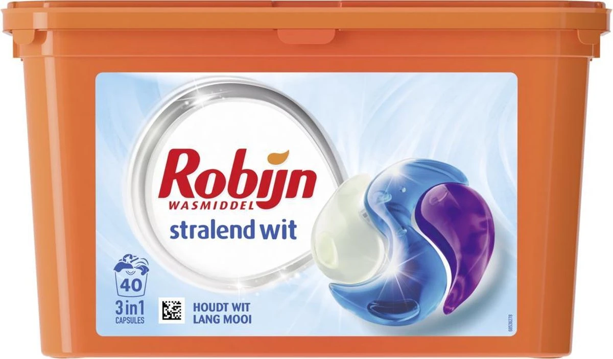 Robijn Stralend Wit 3 In 1 Wascapsules Speciaal Voor De Witte Was - 40 Wasbeurten Kwartaalbox 2 Robijn Stralend Wit 3 In 1 Wascapsules Speciaal Voor De Witte Was - 40 Wasbeurten Kwartaalbox - Afbeelding 2