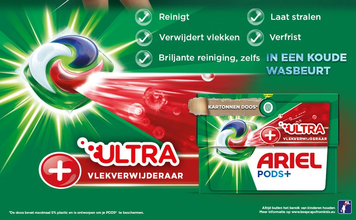Ariel Wasmiddel Pods + Ultra Vlekverwijderaar - 4 X 28 Wasbeurten - Voordeelverpakking 2 Ariel Wasmiddel Pods + Ultra Vlekverwijderaar - 4 X 28 Wasbeurten - Voordeelverpakking - Afbeelding 2