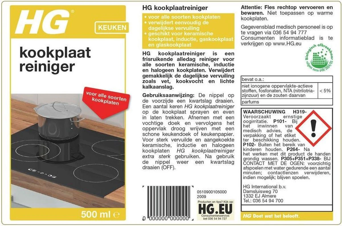 HG Kookplaatreiniger - 500ml - Streeploos Vetvrij - Dagelijks Gebruik - Geschikt Voor Alle Kookplaten 2 HG Kookplaatreiniger - 500ml - Streeploos Vetvrij - Dagelijks Gebruik - Geschikt Voor Alle Kookplaten - Afbeelding 2