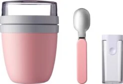 Mepal - Lunchpot + Vouwlepel Ellipse - Nordic Pink - Yoghurtbeker Met Lepel - Muesli Beker To Go - Geschikt Voor Vriezer, Magnetron En Vaatwasser.