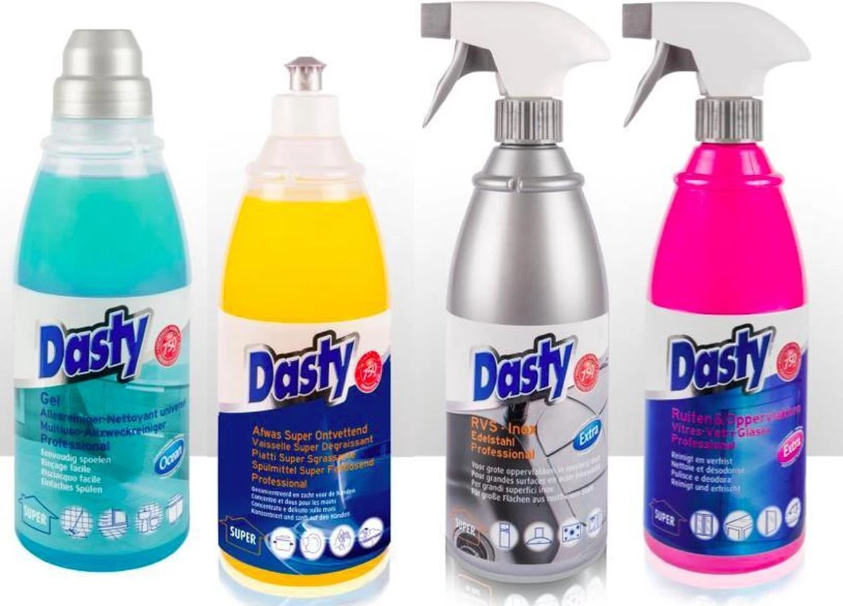 Dasty Keuken+Badkamer Pakket 8 Stuks: WC-gel + Super Antikalk + Ruiten En Oppervlakten + Badkamerreiniger + Afwas Super Ontvettend + RVS- En Inductiekookplatenreiniger + Ruiten En Oppervlakten + Allesreinigende Gel + GRATIS Set Sponzen 2 Dasty Keuken+Badkamer Pakket 8 Stuks: WC-gel + Super Antikalk + Ruiten En Oppervlakten + Badkamerreiniger + Afwas Super Ontvettend + RVS- En Inductiekookplatenreiniger + Ruiten En Oppervlakten + Allesreinigende Gel + GRATIS Set Sponzen - Afbeelding 2
