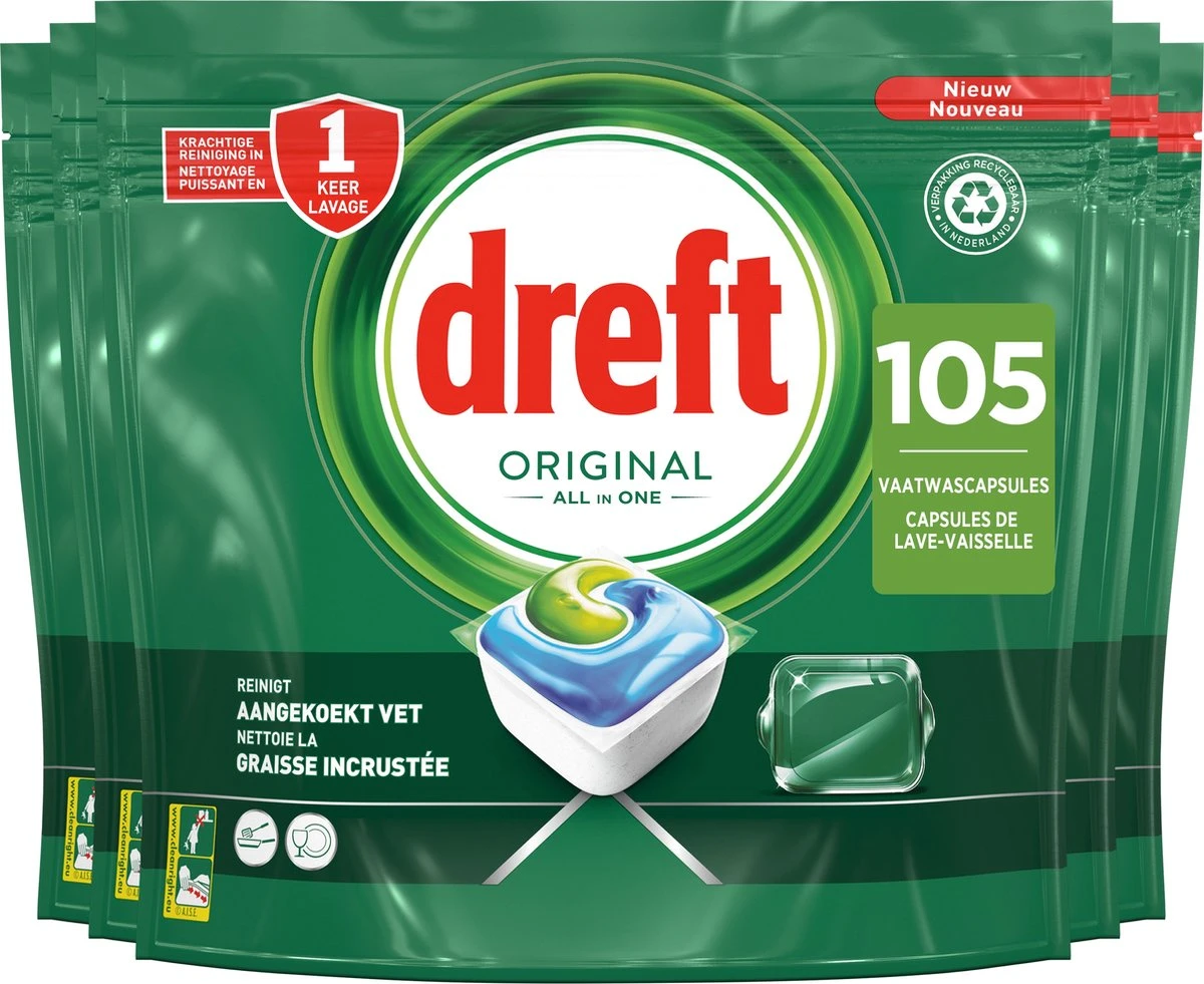 Dreft Original All In One Vaatwastabletten Regular - Voordeelverpakking 5 X 21 Stuks 2 Dreft Original All In One Vaatwastabletten Regular - Voordeelverpakking 5 X 21 Stuks - Afbeelding 2