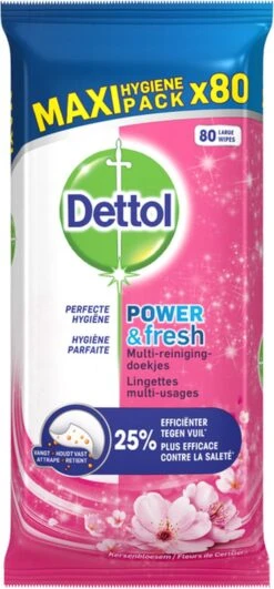 Dettol Schoonmaakdoekjes Power & Fresh - Kersenbloesem - 80 Stuks X6 -Dagelijkse Benodigdheden Verkoop 558x1200