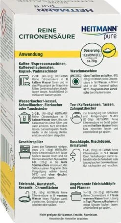 HEITMANN Pure Ontkalker- Citroenzuur Ontkalker, Natuurvriendelijke Kalkreiniger Voor Een Hygiënische Reiniging - Poeder, 1x 350 G 10 HEITMANN Pure Ontkalker- Citroenzuur Ontkalker, Natuurvriendelijke Kalkreiniger Voor Een Hygiënische Reiniging - Poeder, 1x 350 G -Dagelijkse Benodigdheden Verkoop 654x1200