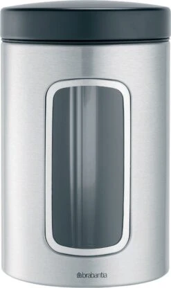 Brabantia Voorraadbus - 1,4 L - Matt Steel Fingerprint Proof / Matt Black Deksel - Met Venster -Dagelijkse Benodigdheden Verkoop 713x1200 2