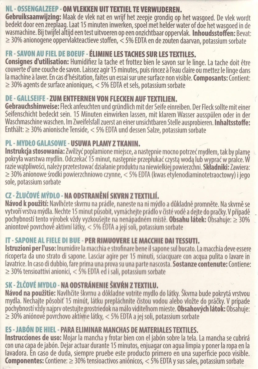 Authentieke Ossengalzeep - Vlekkenverwijderaar Voor Textiel - 100g - Mariette. 2 Authentieke Ossengalzeep - Vlekkenverwijderaar Voor Textiel - 100g - Mariette. - Afbeelding 2