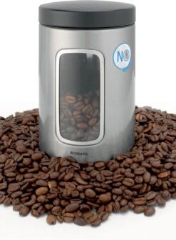 Brabantia Voorraadbus - 1,4 L - Matt Steel Fingerprint Proof / Matt Black Deksel - Met Venster -Dagelijkse Benodigdheden Verkoop 882x1200 2