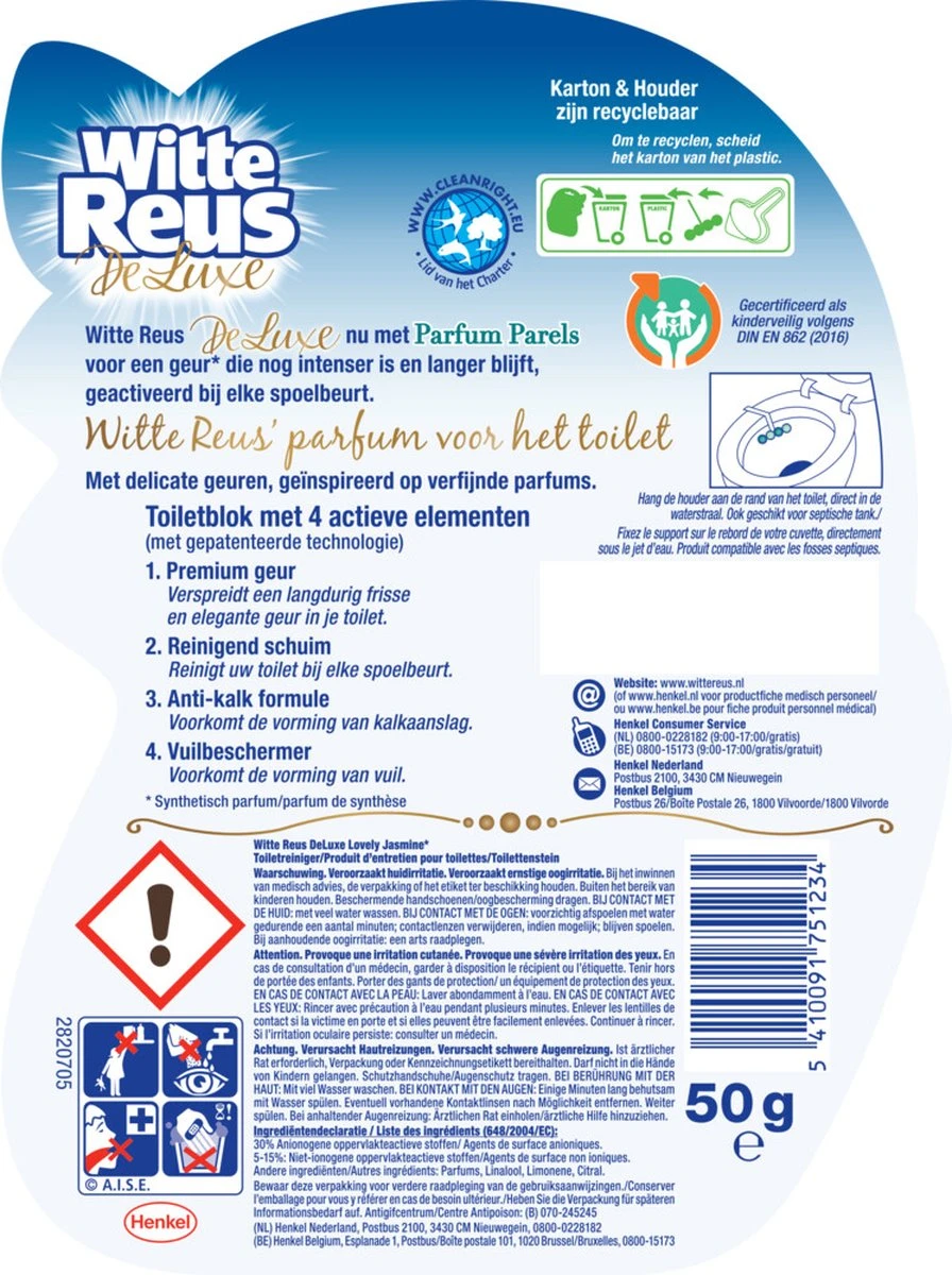 Witte Reus DeLuxe Toiletblok - Lovely Jasmine - WC Blokjes Voordeelverpakking - 10 Stuks 2 Witte Reus DeLuxe Toiletblok - Lovely Jasmine - WC Blokjes Voordeelverpakking - 10 Stuks - Afbeelding 2