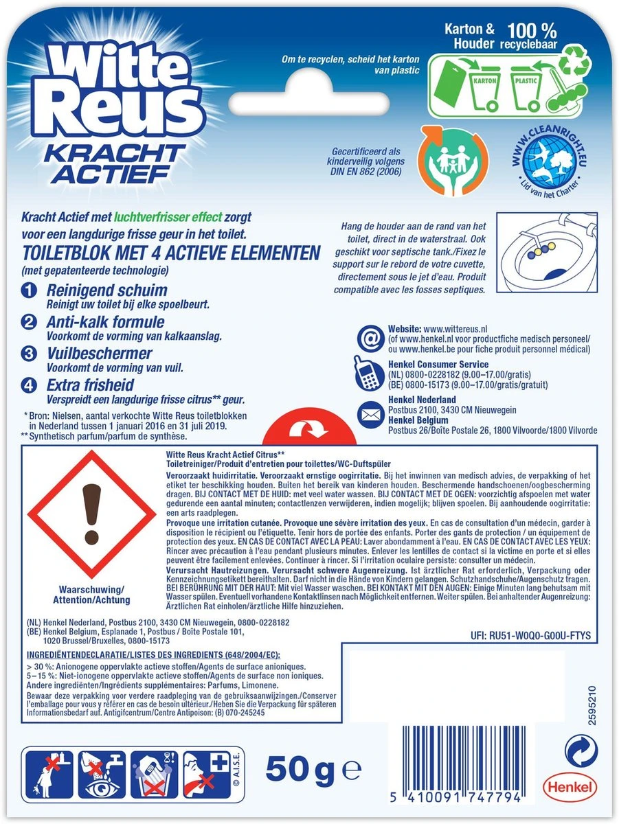 Witte Reus Kracht Actief Toiletblok - Citrus - WC Blokjes Voordeelverpakking - 10 Stuks 7 Witte Reus Kracht Actief Toiletblok - Citrus - WC Blokjes Voordeelverpakking - 10 Stuks - Afbeelding 7