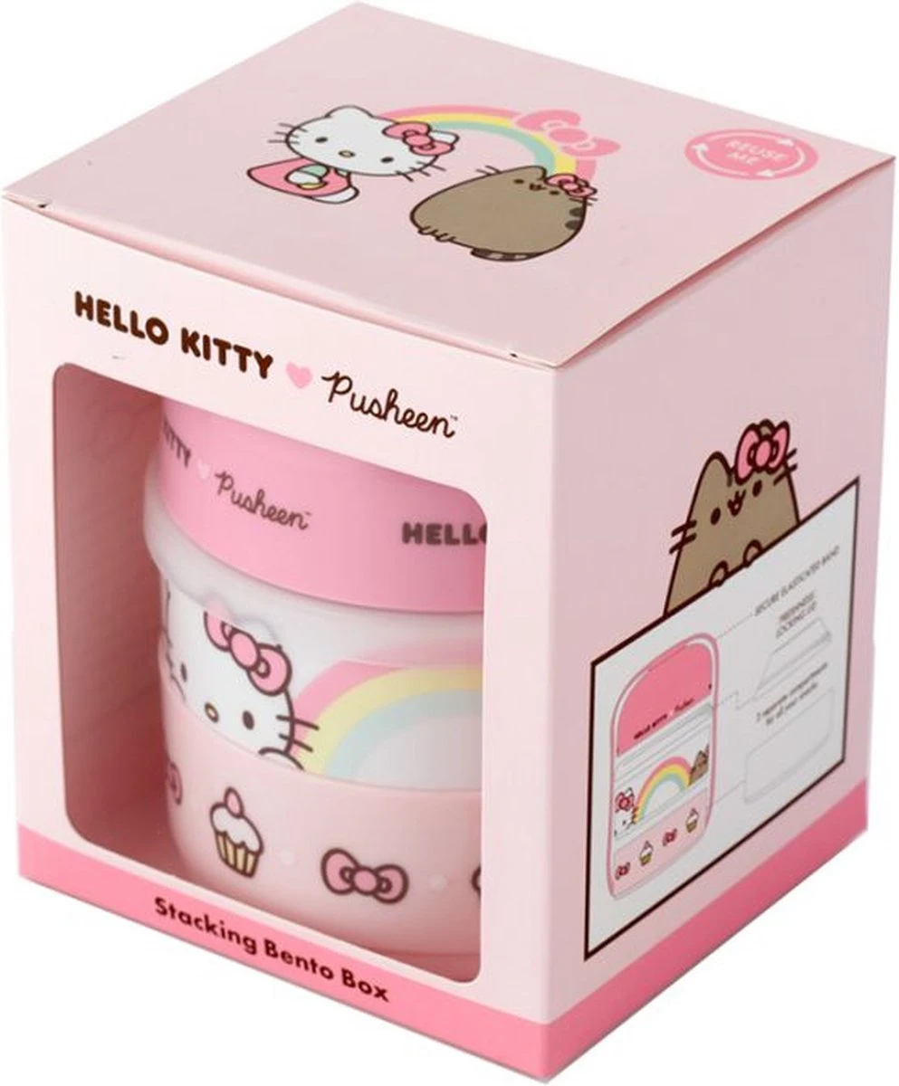 Hello Kitty & Pusheen De Kat - Gestapelde Ronde Bento Box Lunchtrommel 2 Hello Kitty & Pusheen De Kat - Gestapelde Ronde Bento Box Lunchtrommel - Afbeelding 2